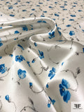 Gentle Floral Printed Silk Charmeuse - Blue / White / Grey