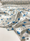 Gentle Floral Printed Silk Charmeuse - Blue / White / Grey