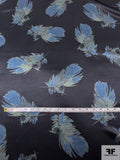 Floating Feathers Sketch Printed Silk Charmeuse - Dusty Navy / Sage / Black