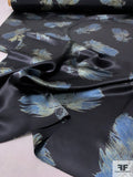 Floating Feathers Sketch Printed Silk Charmeuse - Dusty Navy / Sage / Black
