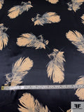 Floating Feathers Sketch Printed Silk Charmeuse - Golden Beige / Black