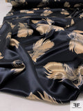 Floating Feathers Sketch Printed Silk Charmeuse - Golden Beige / Black