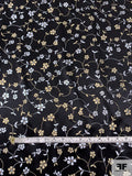 Foil Printed Floral Vine Pattern Silk Charmeuse - Antique Gold / Silver / Black