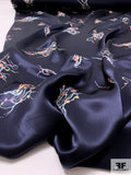Delicate Floral Tentacles Printed Silk Charmeuse - Navy / Pink / Yellow / Sky Blue
