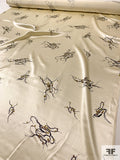 Delicate Floral Tentacles Printed Silk Charmeuse - Cream / Black / Brown / Olive