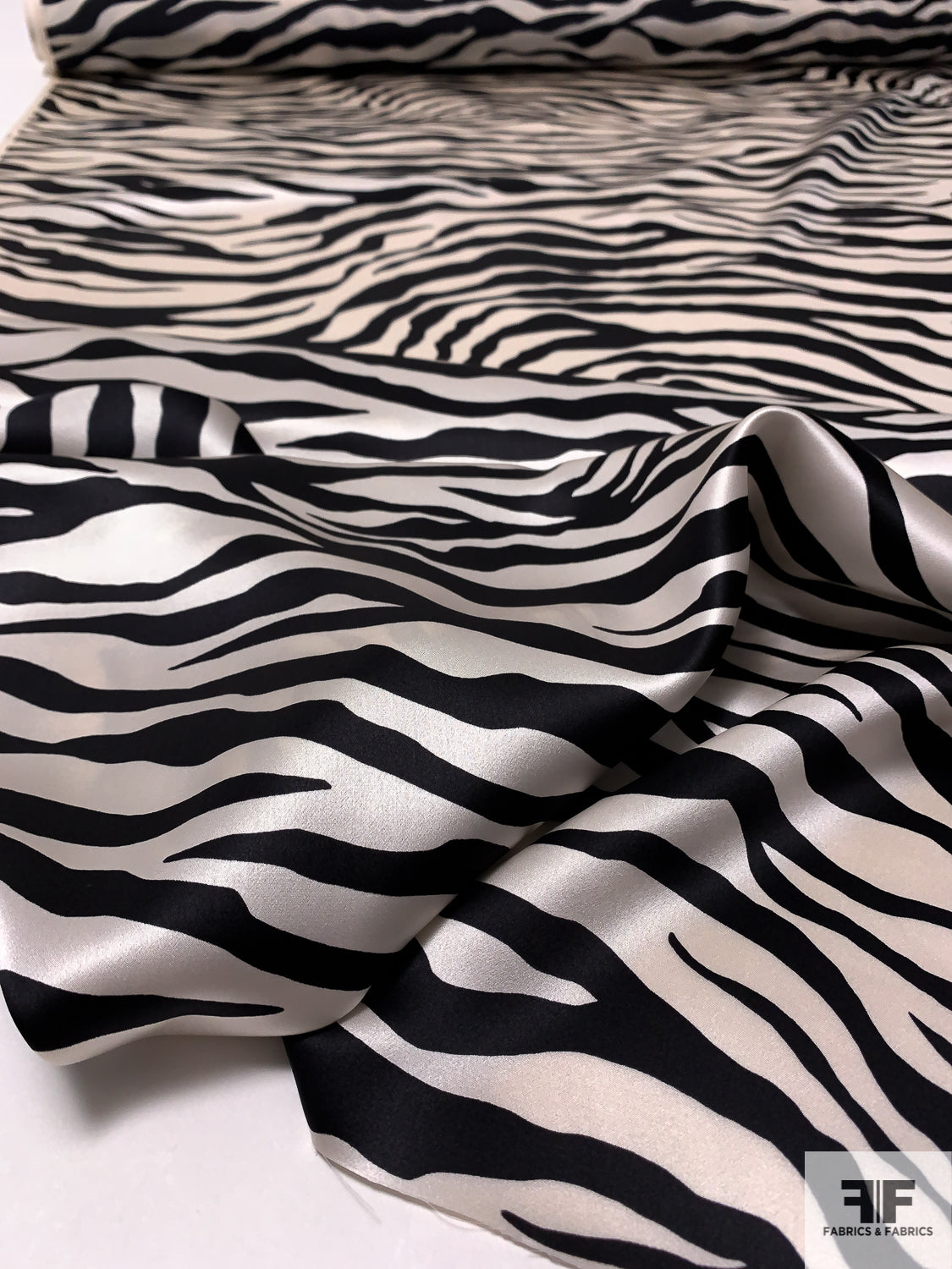 Zebra Printed Silk Charmeuse - Black / Ivory
