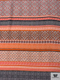 Boho Ethnic Lattice Patterns Printed Silk Crepe de Chine - Orange / Navy / Coral / White