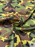 Camouflage Printed Stretch Silk Charmeuse - Dark Green / Lime / Brown / Black