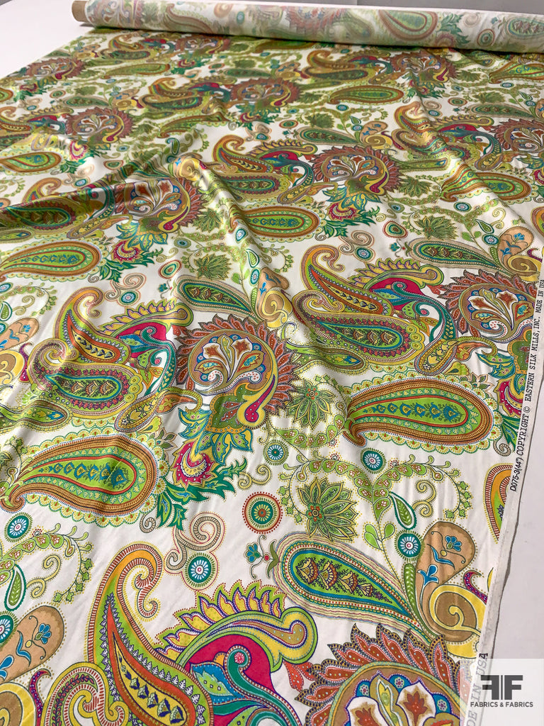 Paisley Printed Stretch Silk Charmeuse - Multicolor | FABRICS & FABRICS ...