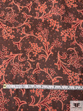 Cluster Leaf Stems Printed Stretch Silk Chiffon - Brown / Brick Orange / Maroon