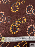 Circle Swirls Printed Silk Charmeuse Jacquard - Brown / Warm Yellow / Teal / Dusty Rose