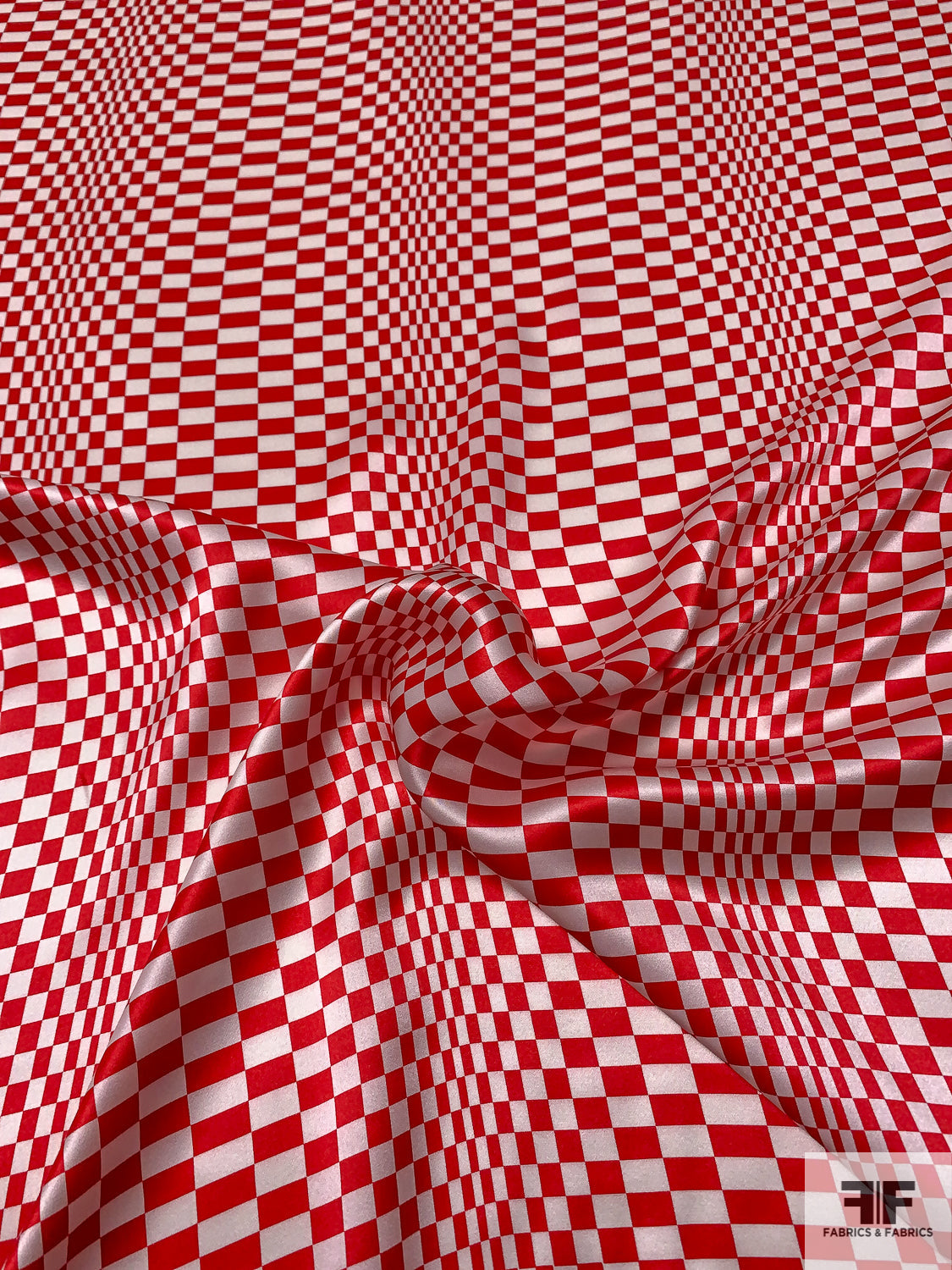 Hypnotic Illusion Printed Silk Charmeuse - Bright Red / White