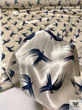 Brushstroke Birds Printed Silk Charmeuse - Ivory / Navy
