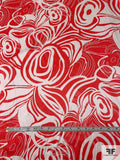 Oversize Abstract Groovy Floral Printed Stretch Silk Charmeuse - Red / White