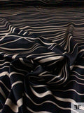 Wavy Horizontal Lines Printed Silk Charmeuse - Champagne / Black