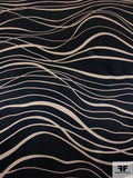 Wavy Horizontal Lines Printed Silk Charmeuse - Champagne / Black