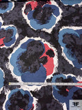 Bold Splotchy Watercolor Printed Silk and Cotton Faille - Dusty Blues / Grey / Black / Coral-Rose