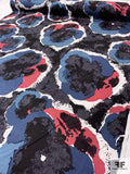 Bold Splotchy Watercolor Printed Silk and Cotton Faille - Dusty Blues / Grey / Black / Coral-Rose