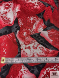 Romanticly Dark Collage Printed Fine Silk Twill - Rich Red / Grey / Black / Light Grey