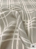 Painterly Open Windowpane Plaid Printed Silk 4 Ply Crepe - Grey / Ivory