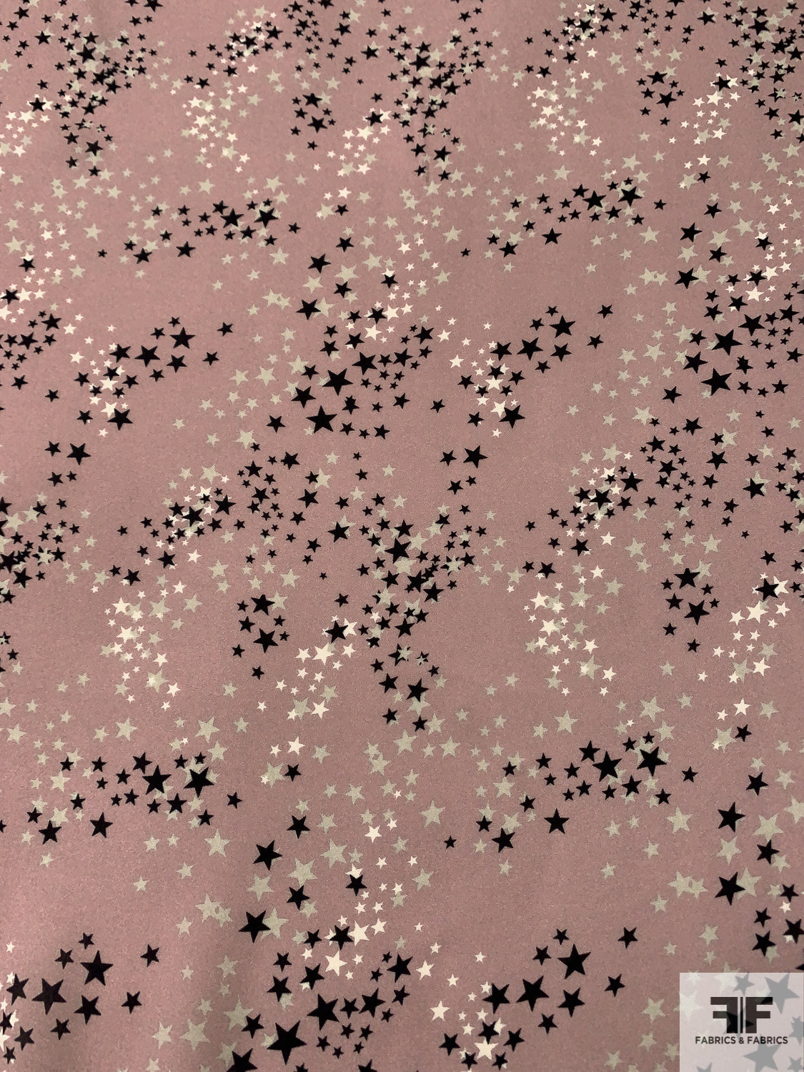 Stars Printed Silk Georgette - Dusty Pink / Black / Light Sage