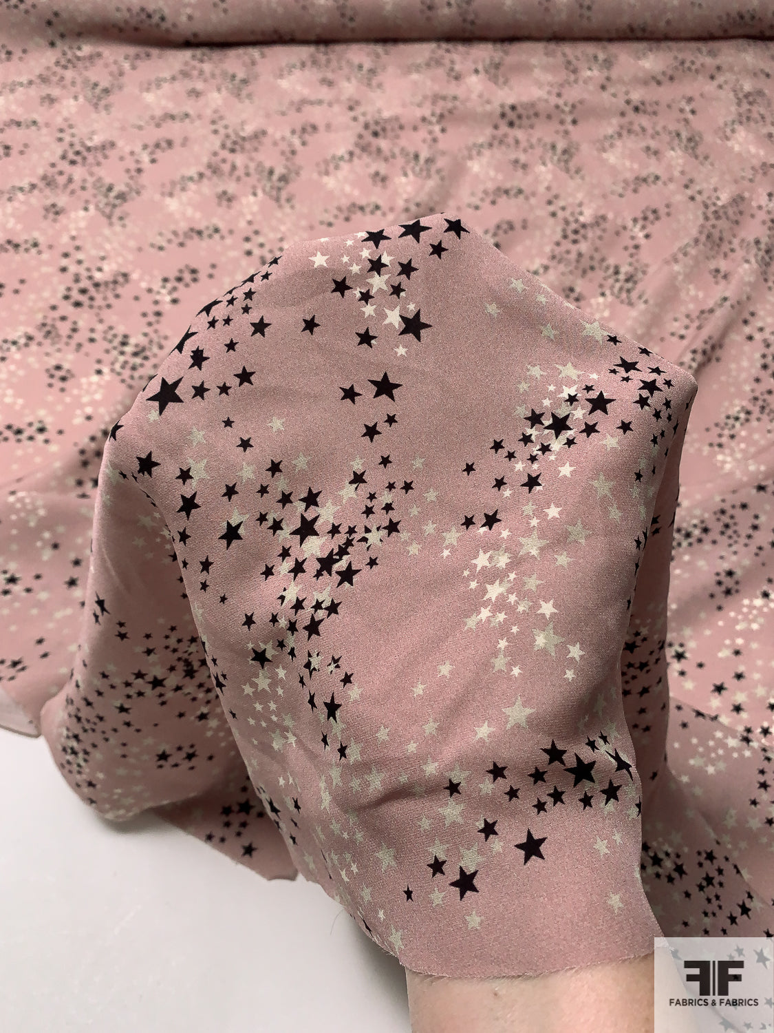 Stars Printed Silk Georgette - Dusty Pink / Black / Light Sage