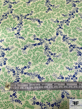 Ditsy Floral Stems Printed Silk Charmeuse - Celery Ice / Green / Blue