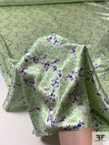 Ditsy Floral Stems Printed Silk Charmeuse - Celery Ice / Green / Blue