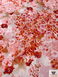 Gorgeous Floral Printed Silk Crepe de Chine - Summer Orange / Orchid Pink / White