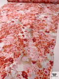 Gorgeous Floral Printed Silk Crepe de Chine - Summer Orange / Orchid Pink / White