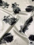 Floating Feathers Sketch Printed Silk Charmeuse - Ivory / Black