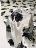 Floating Feathers Sketch Printed Silk Charmeuse - Ivory / Black