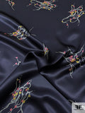 Delicate Floral Tentacles Printed Silk Charmeuse - Midnight Navy / Pink / Yellow / Sky Blue