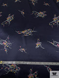 Delicate Floral Tentacles Printed Silk Charmeuse - Midnight Navy / Pink / Yellow / Sky Blue