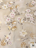 Fruits and Floral Distressed-Look Printed Silk Crepe de Chine - Light Beige / Stone Grey / Tan / Orchid