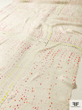 Watercolor Scattered Dots in Windowpane Pattern Printed Silk Georgette - Ivory / Fiery Orange / Orchid Pink / Yellow