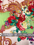 Romantic Paisley Floral Printed Stretch Silk Habotai - Berry Red / Lime / Green / Yellow