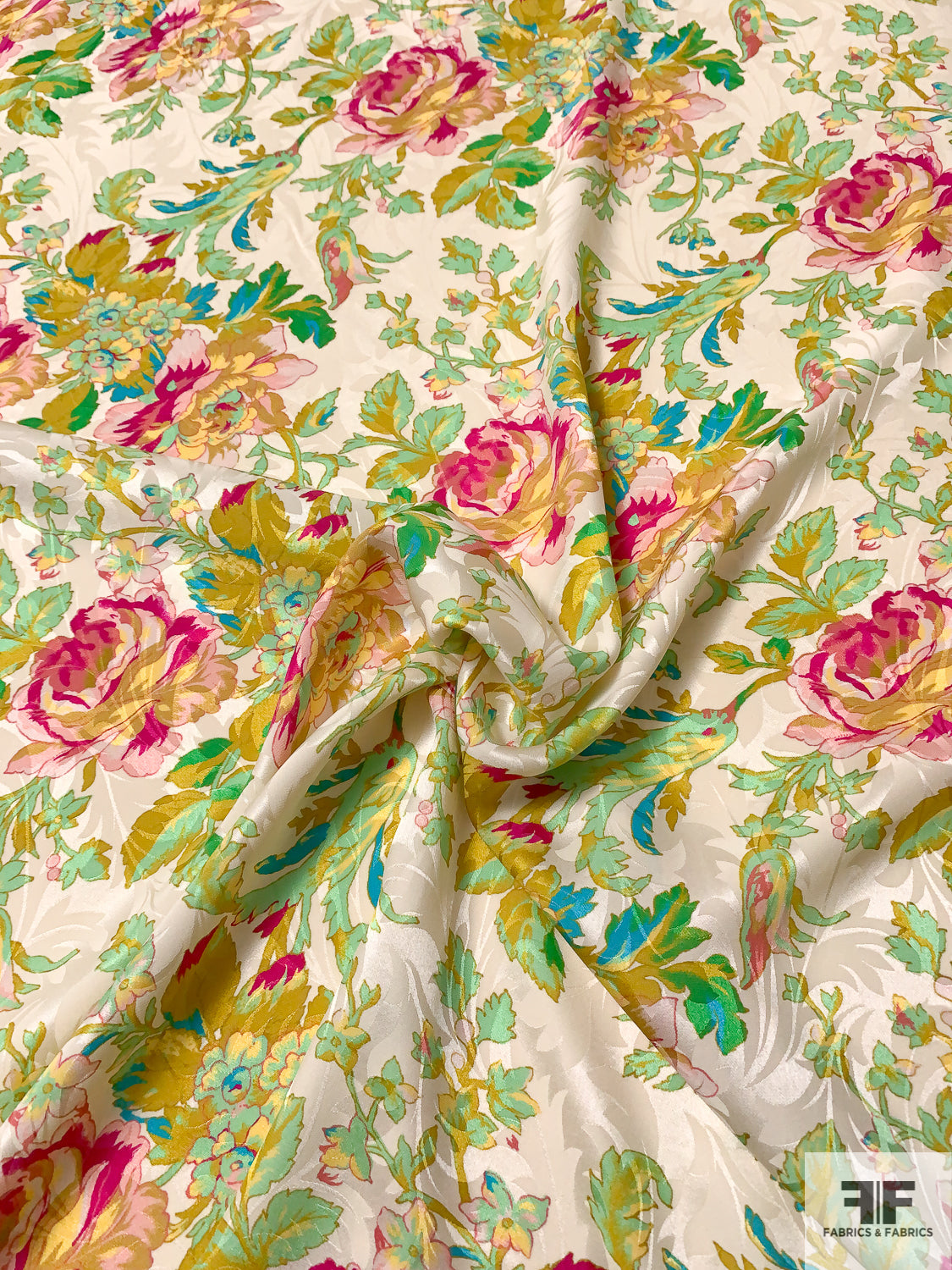 Floral Printed Silk Charmeuse Jacquard - Multicolor