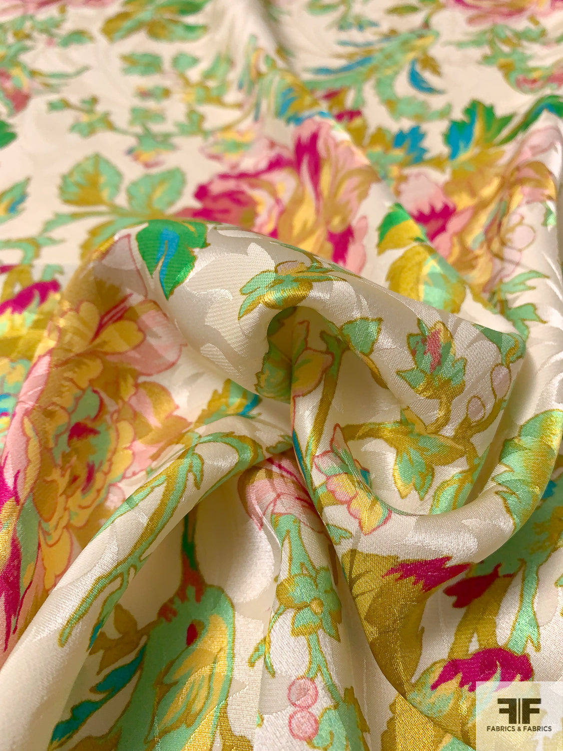 Floral Printed Silk Charmeuse Jacquard - Multicolor