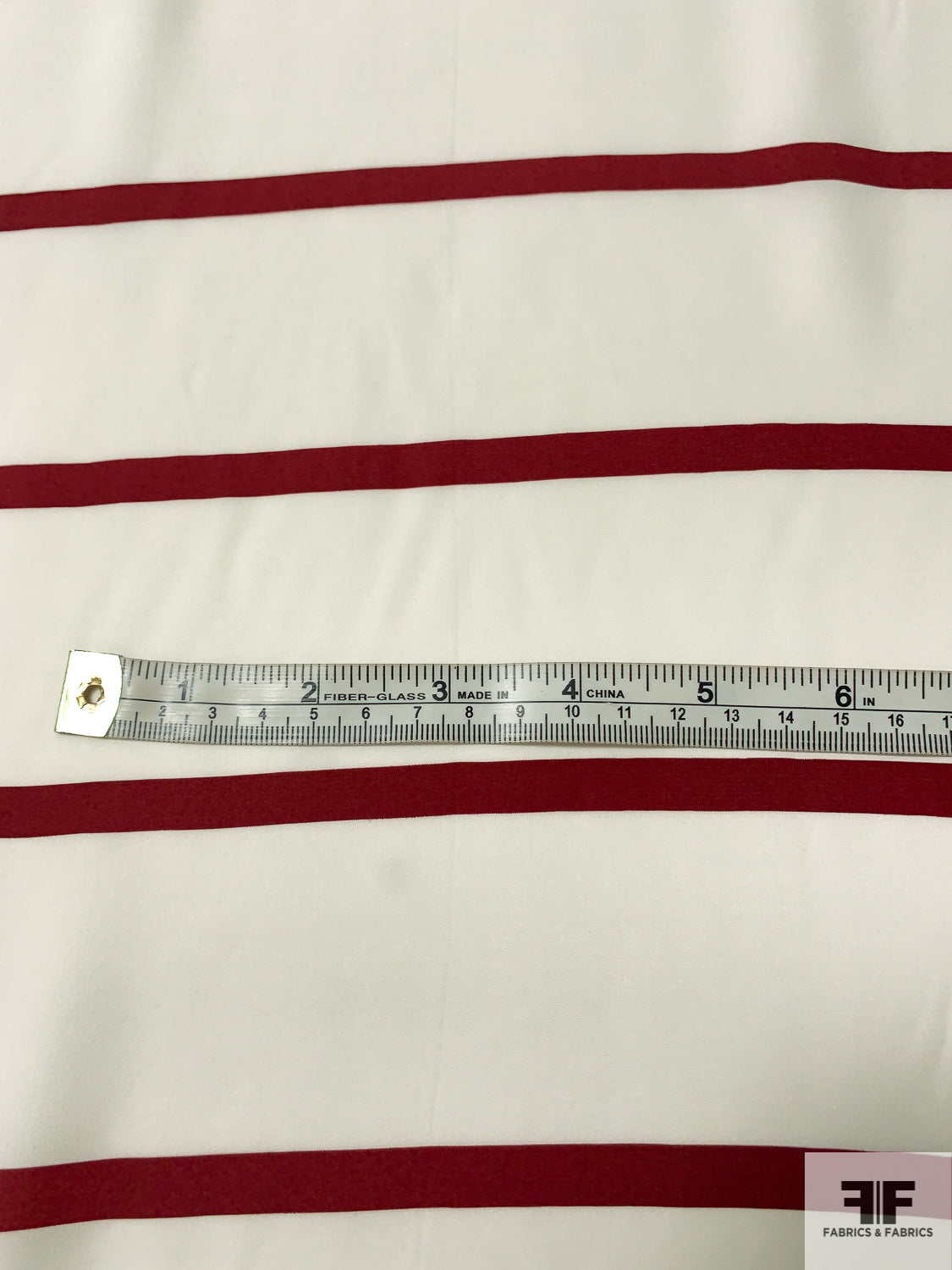 Horizontal Striped Matte-Side Printed Silk Charmeuse - Burgundy / Off-White