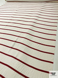 Horizontal Striped Matte-Side Printed Silk Charmeuse - Burgundy / Off-White