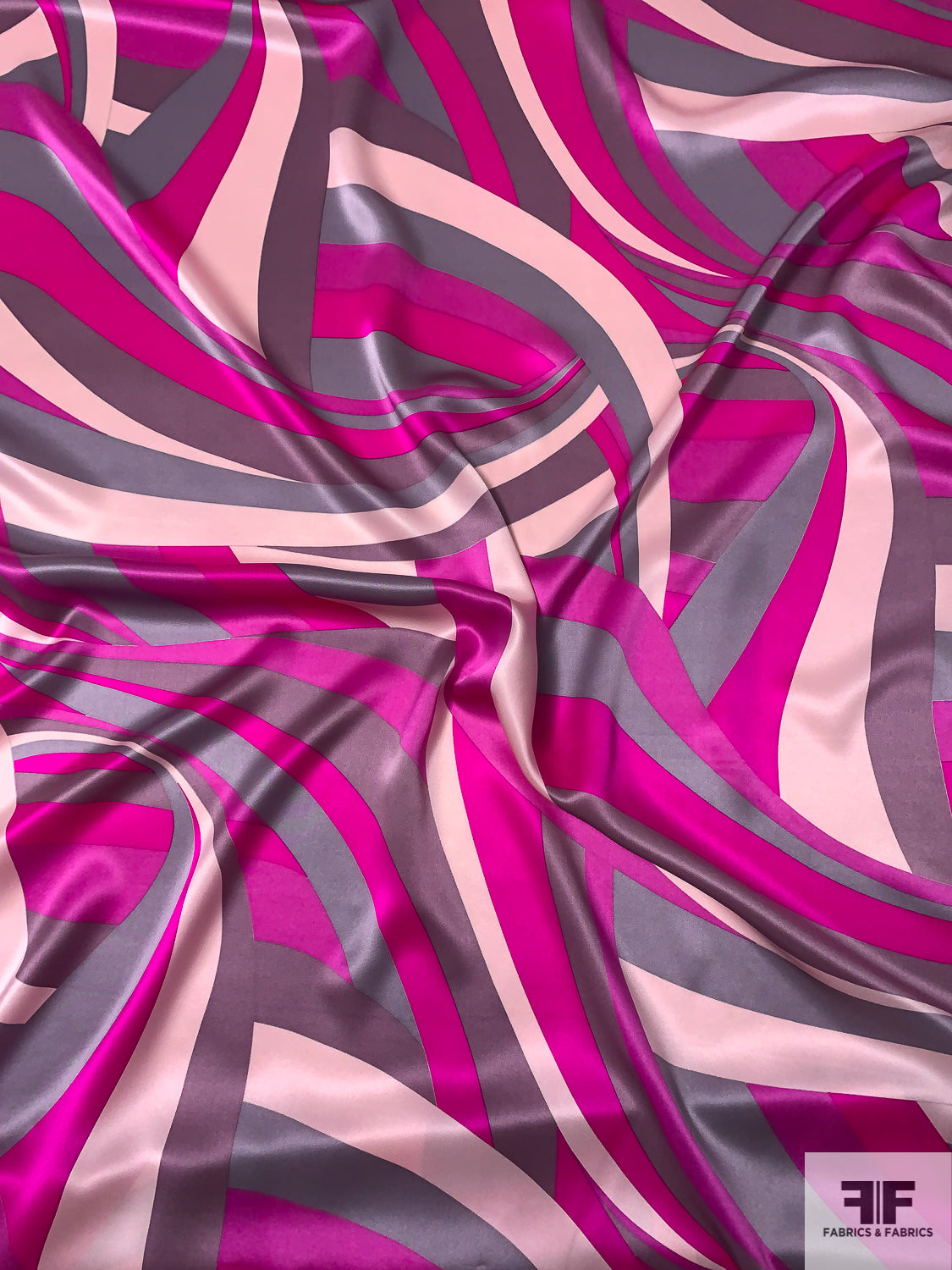 Pucci-esque Wavy Striations Silk Charmeuse - Hot Pink/Magenta