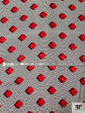 Squares and Micro Striped Printed Silk Charmeuse Jacquard Panel - Red / Black / Lightest Grey