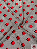 Squares and Micro Striped Printed Silk Charmeuse Jacquard Panel - Red / Black / Lightest Grey