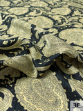 Paisley Blossoms Printed Vintage Silk Jacquard - Black / Lightest Gold