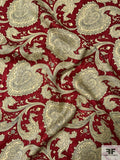 Paisley Blossoms Printed Vintage Silk Jacquard - Wine Red / Lightest Gold