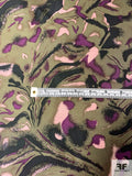 Abstract Printed Vintage Silk Twill - Khaki-Olive / Purple / Black / Light Pink