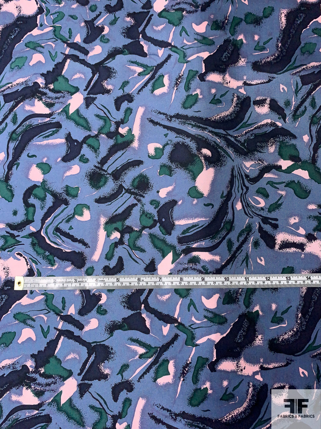 Abstract Printed Vintage Silk Twill - Antique Blue / Navy / Evergreen / Light Pink