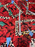 Box Shapes and Splatter Printed Vintage Silk Twill - Red / Black / Cream / Blue / Jade