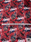 Abstract Painterly Floral Printed Vintage Silk Twill - Antique Red / Navy / Black / Evergreen